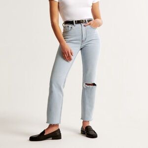 Abercrombie & fitch blue light wash ultra high rise ankle straight denim jeans